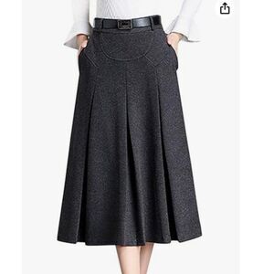 Tanming Women's Size XXL Gray Wool Blend Winter High Waist A-Line Pleated Skirt